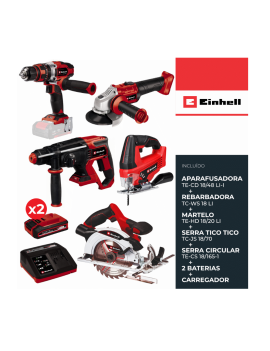 KIT TE-TK 18/5 + APARAF. + REBARBAD + MARTELO + SERRA VERTICAL + SERRA RECORTE REF.4257244 EINHELL