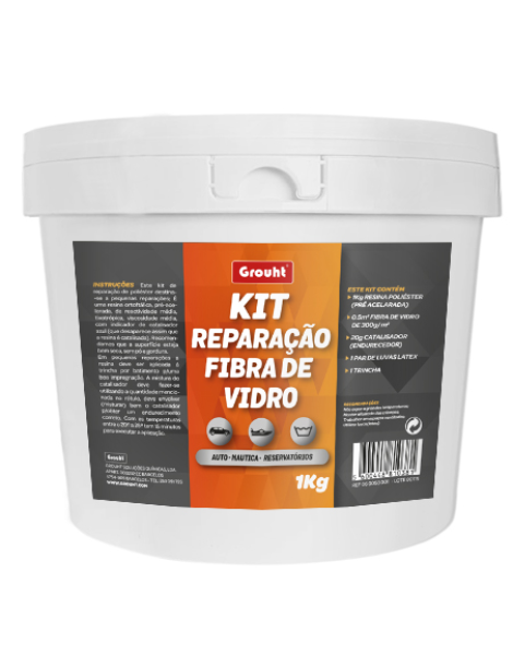 KITS REPARAÇÃO FIBRA VIDRO/POLIESTER COM RESINA CATALISADOR, TELA E TRINCHA