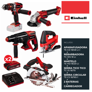 KIT TE-TK 18/5 + APARAF. + REBARBAD + MARTELO + SERRA VERTICAL + SERRA RECORTE REF.4257244 EINHELL